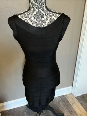 French Connection Black Ribbed Midi Dress Size S